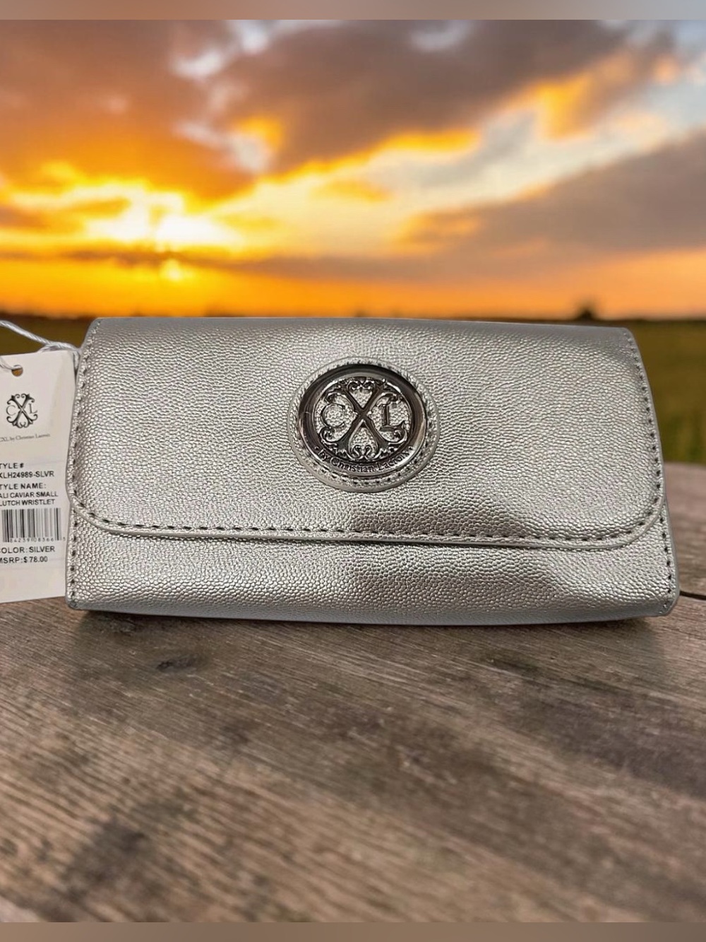 CXL Christian Lacroix Silver Bali Caviar Smooth Small Clutch Wristlet
